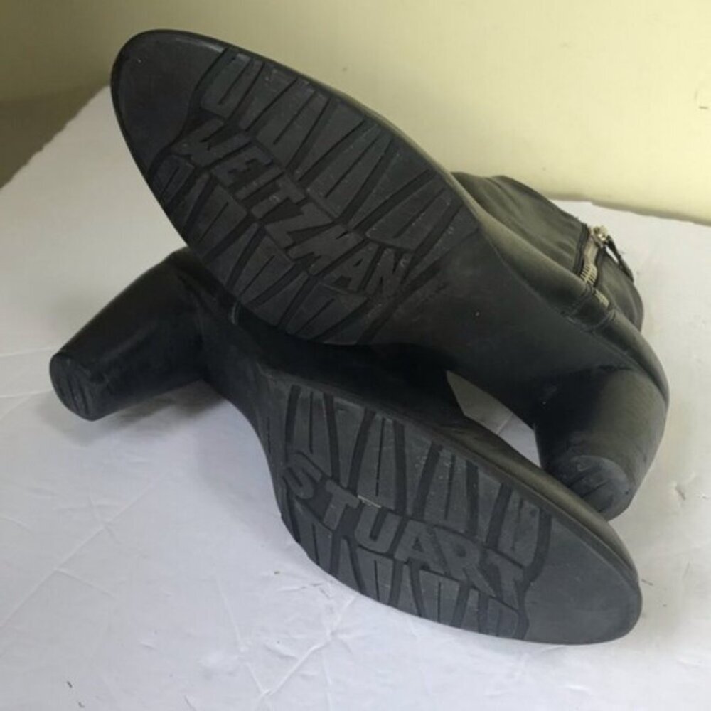 Stuart Weitzman Leather Ankle Booties Boot Side Zip Rubber Sole Stacked Heel 9.5 - Picture 14 of 15